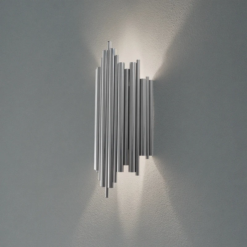 B-Ware Opviq Wandleuchte Reis Wandlampe Leuchte chrom Metall Höhe 50 cm E14 LED dimmbar