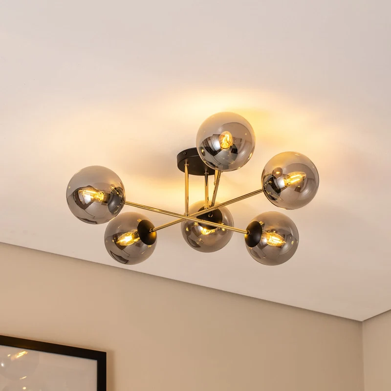 B-Ware Deckenleuchte Lampe Euluna Glassy Deckenlampe rauchgrau transparent gold Glas