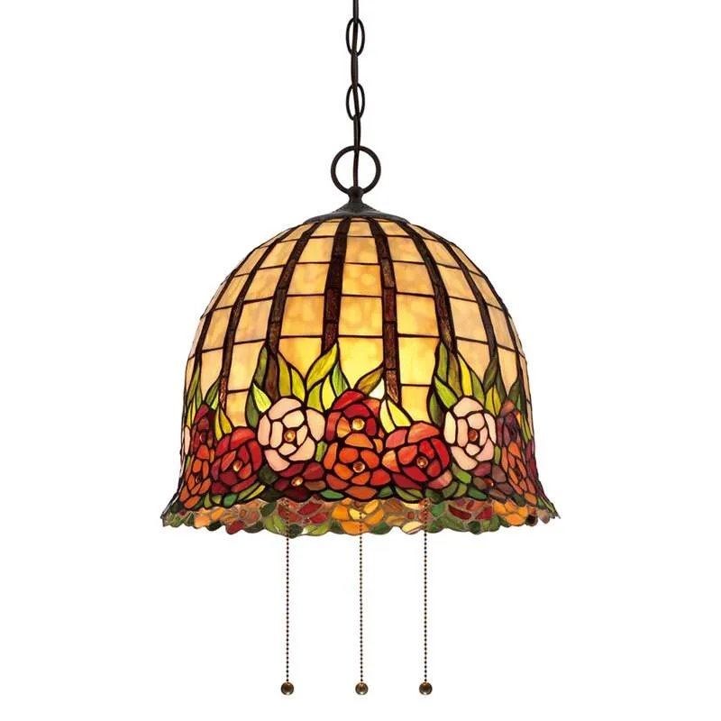 B-Ware Pendelleuchte Hängelampe Quoizel Tiffany Glas Rosecliffe bunt bronze Metall Glas