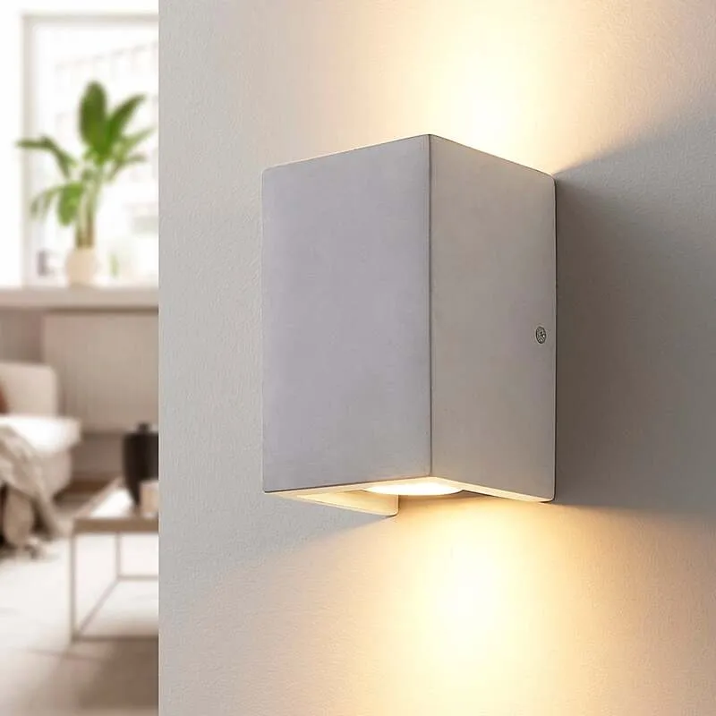 B-Ware Lindby Wandleuchte Gerda 2-flammig LED Wandlampe Beton dimmbar hellgrau 10x15cm