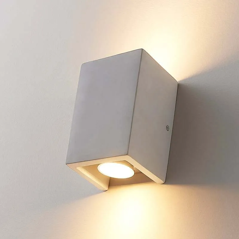 B-Ware Lindby Wandleuchte Gerda 2-flammig LED Wandlampe Beton dimmbar hellgrau 10x15cm