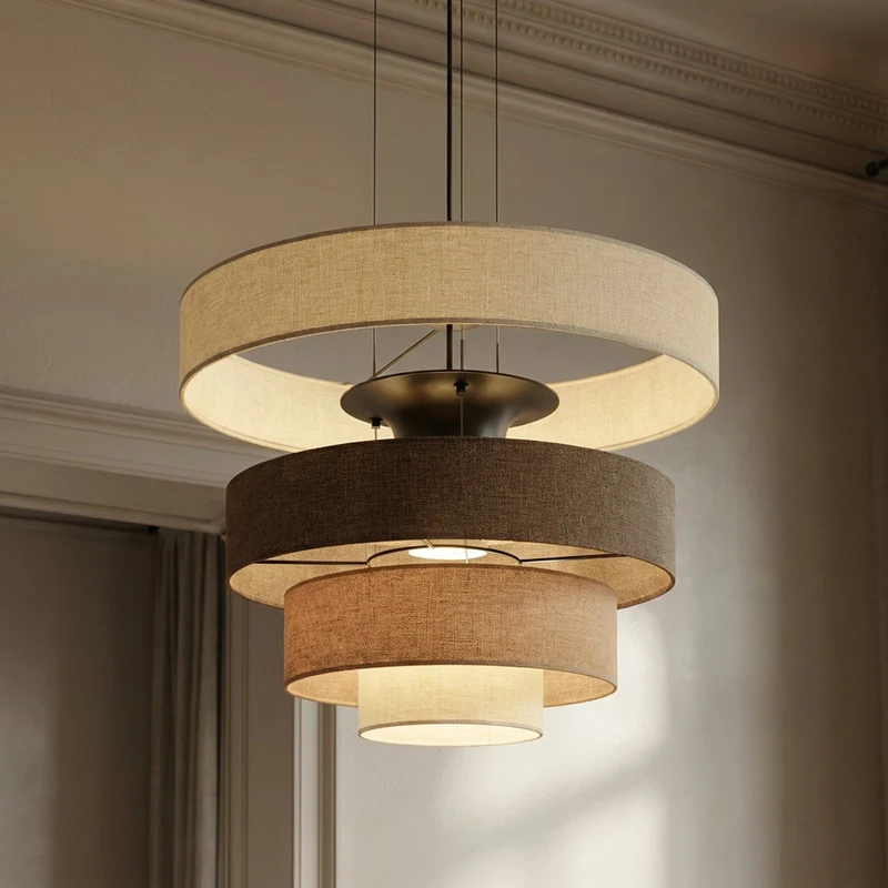 B-Ware Lucande Pendelleuchte Hängelampe LED Peldano Textil Braun Beige Ø 50 cm warmweiß