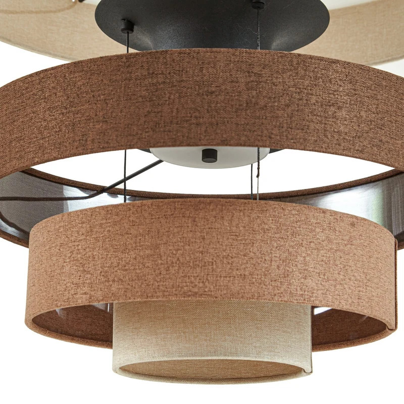 B-Ware Lucande Pendelleuchte Hängelampe LED Peldano Textil Braun Beige Ø 50 cm warmweiß