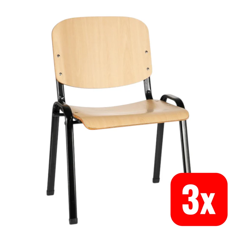 3x B-Ware hjh OFFICE Vierfußstuhl Konferenzstuhl XT 600 schwarz Buche SIEHE TEXT 3 STÜCK