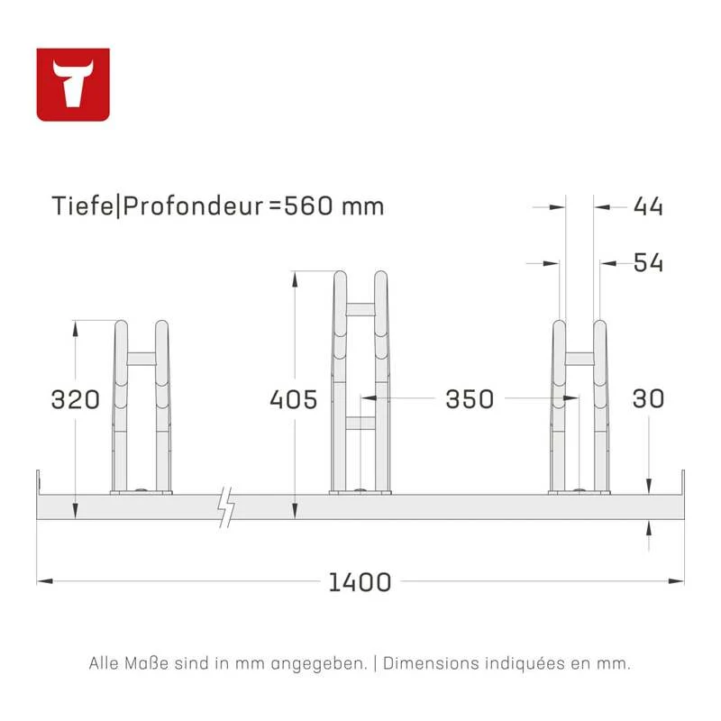 B-Ware STIER Fahrradständer für 4 Räder Stahl verzinkt stabiler Bügelparker 1400x560mm