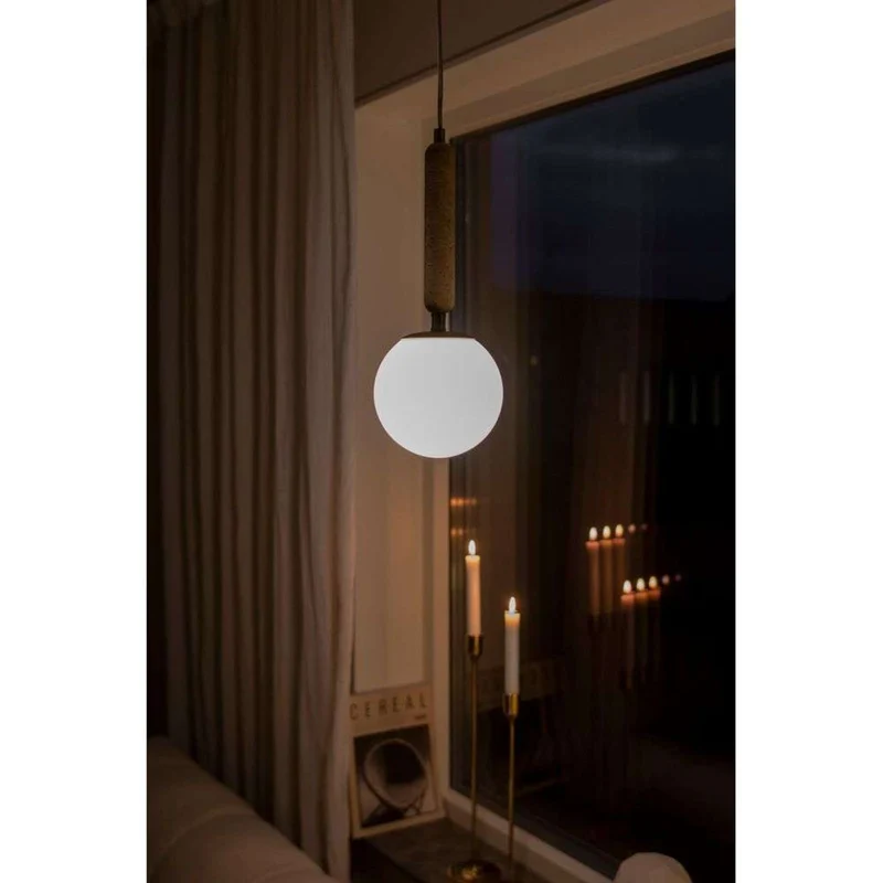 B-Ware Pendelleuchte Hängelampe Globen Lighting Torrano Travertin Beige Glas Weiß