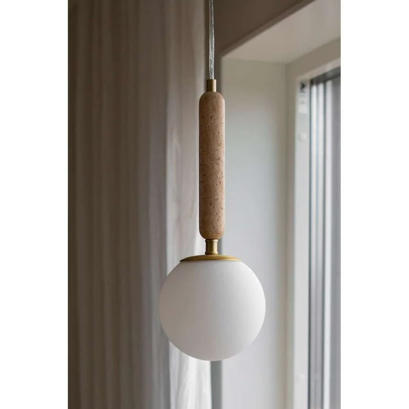 B-Ware Pendelleuchte Hängelampe Globen Lighting Torrano Travertin Beige Glas Weiß