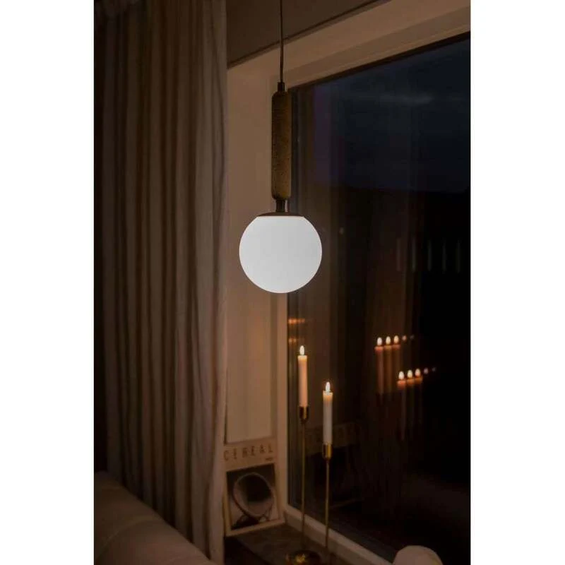 B-Ware Pendelleuchte Hängelampe Globen Lighting Torrano Travertin Beige Glas Weiß