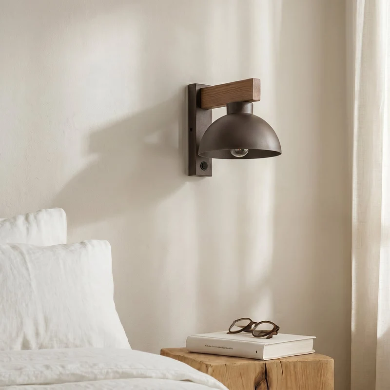 B-Ware Wandleuchte Wandlampe Oslo Metall Braun E27 Schalter 20 cm hoch