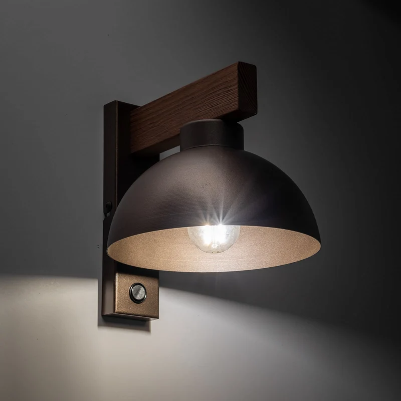 B-Ware Wandleuchte Wandlampe Oslo Metall Braun E27 Schalter 20 cm hoch