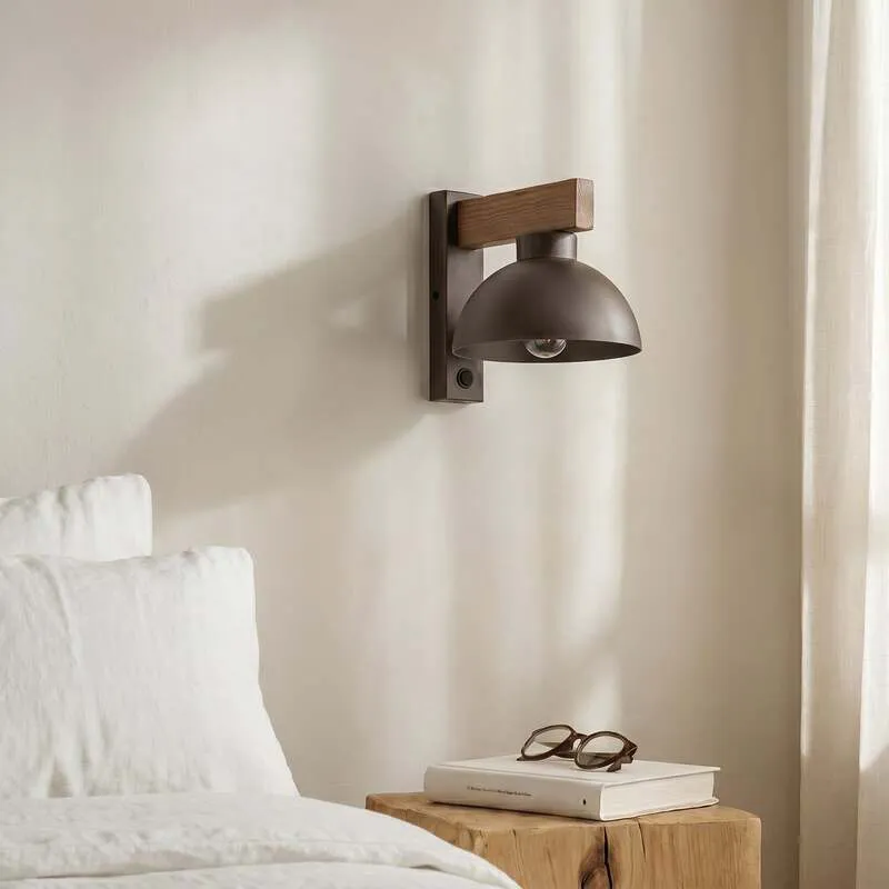 B-Ware Wandleuchte Wandlampe Oslo Metall Braun E27 Schalter 20 cm hoch