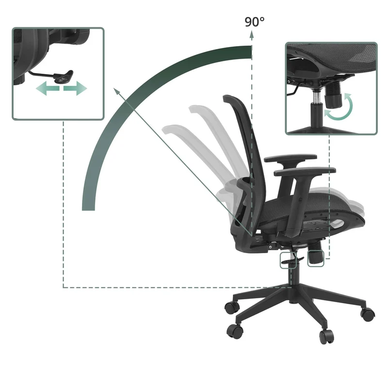 B-Ware MyBuero Bürostuhl Drehstuhl Schreibtischstuhl Netz Air Port 2 Armlehnen Schwarz