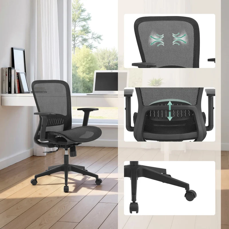 B-Ware MyBuero Bürostuhl Drehstuhl Schreibtischstuhl Netz Air Port 2 Armlehnen Schwarz