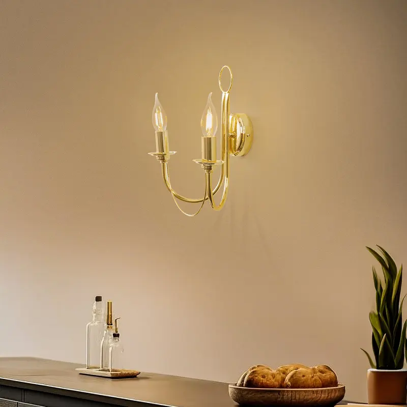 B-Ware Euluna Wandleuchte Wandlampe Retro Gold Stahl Schalter Beleuchtung 2-flg