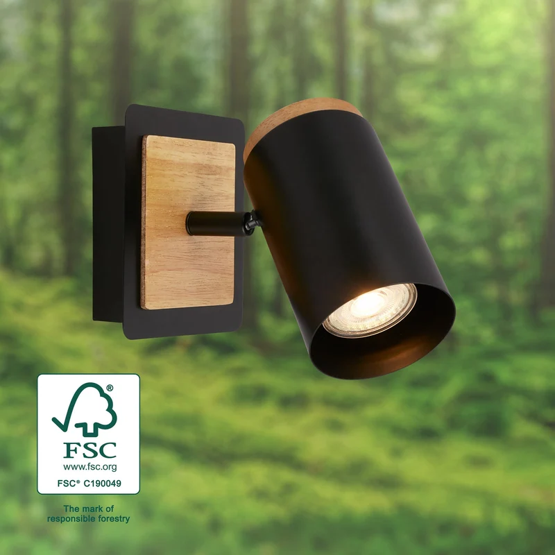 B-Ware briloner Wandstrahler Wandleuchte duta schwarz holz Holz Ausladung 16 cm