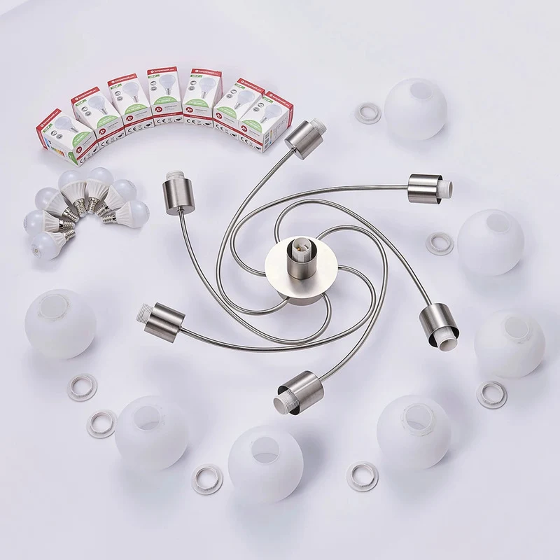 B-Ware Lindby Deckenlampe Deckenleuchte Ciala 7-flg LED Glas Metall nickel E14 weiß129