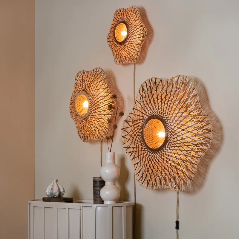 B-Ware GOOD MOJO Wandlampe Wandleuchte Madura Bambus Eisen Stecker Holz Braun E27 LED
