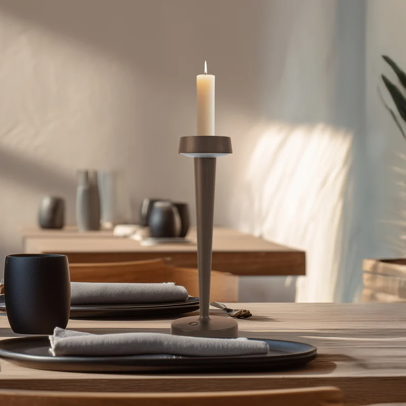 B-Ware Kerzenständer Leuchte Vase Lucande Akku LED Lea Dunkelbraun 28 cm