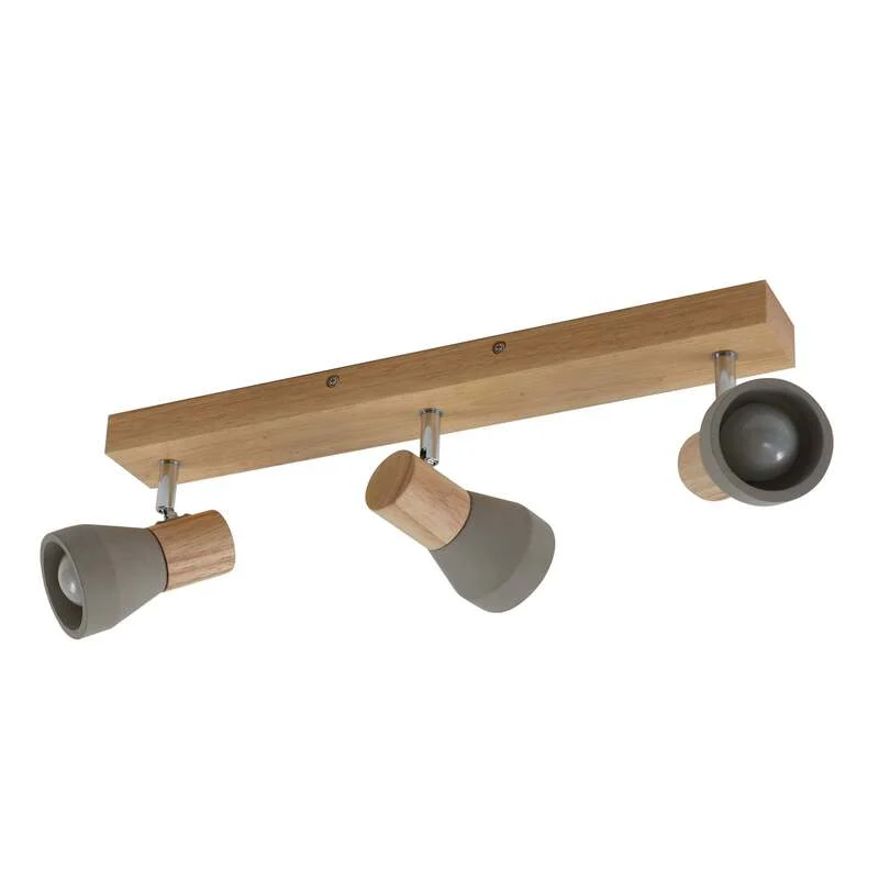 B-Ware Lindby Deckenlampe Filiz LED Strahler 3-flg dimmbar Beton Holz hellgrau 47cm