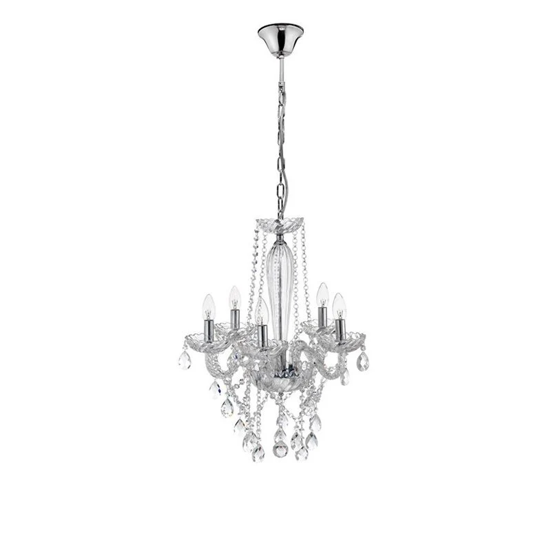 B-Ware NOVA LUCE Pendelleuchte Kronleuchter MOZART Chrom Glas Kristall E14 LED Ø 58 cm