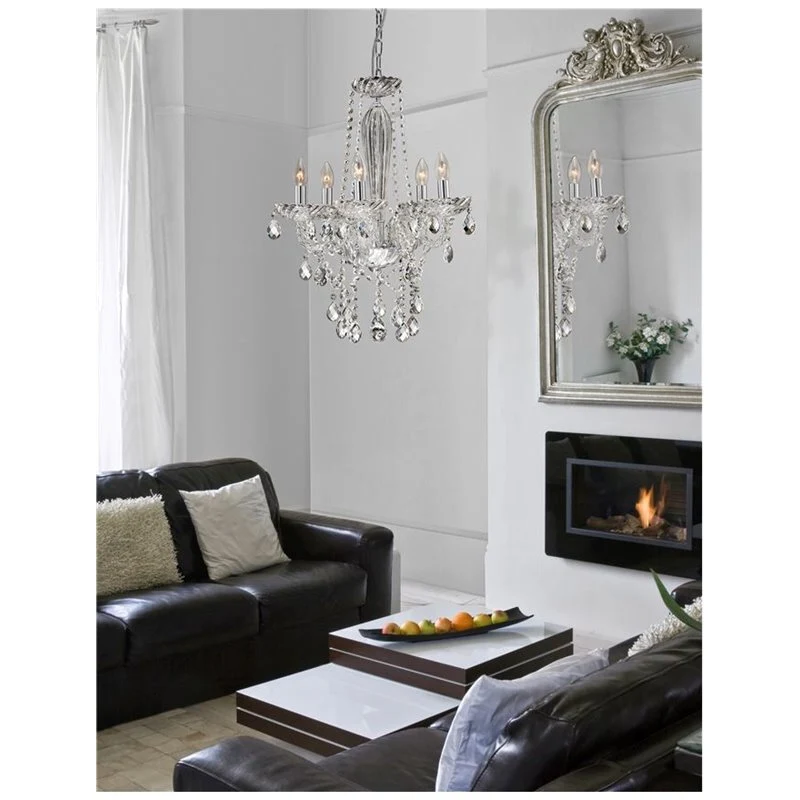 B-Ware NOVA LUCE Pendelleuchte Kronleuchter MOZART Chrom Glas Kristall E14 LED Ø 58 cm