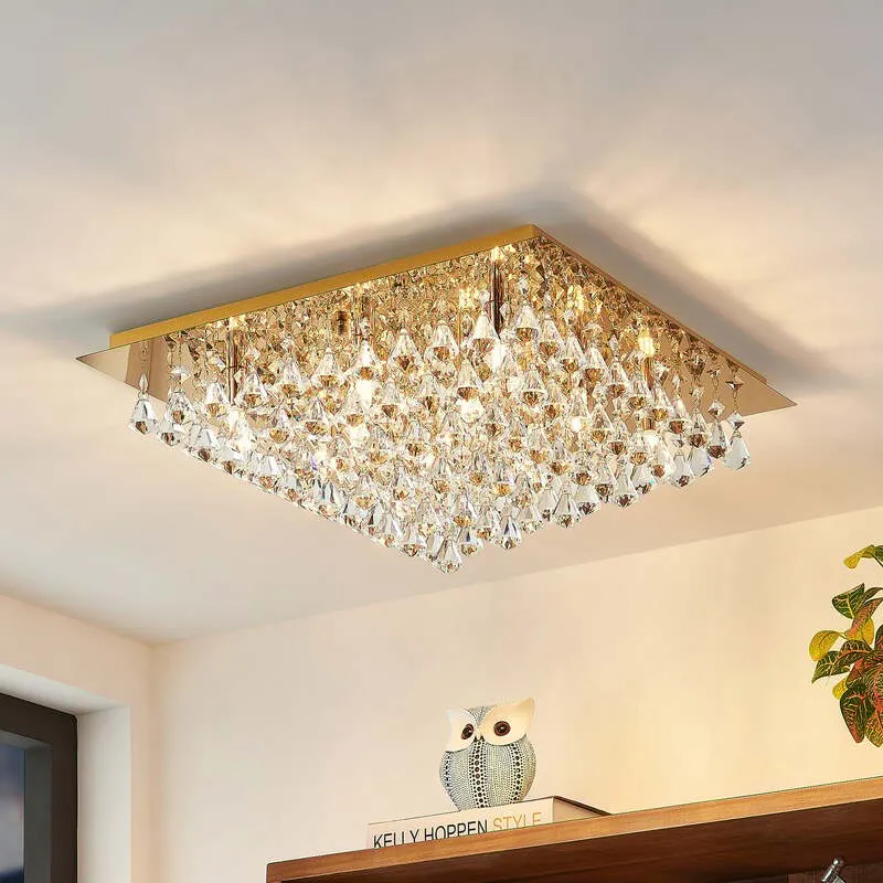 B-Ware Lindby Deckenleuchte Kristallleuchte Rimedia LED Lampe dimmbar gold Ø55cm