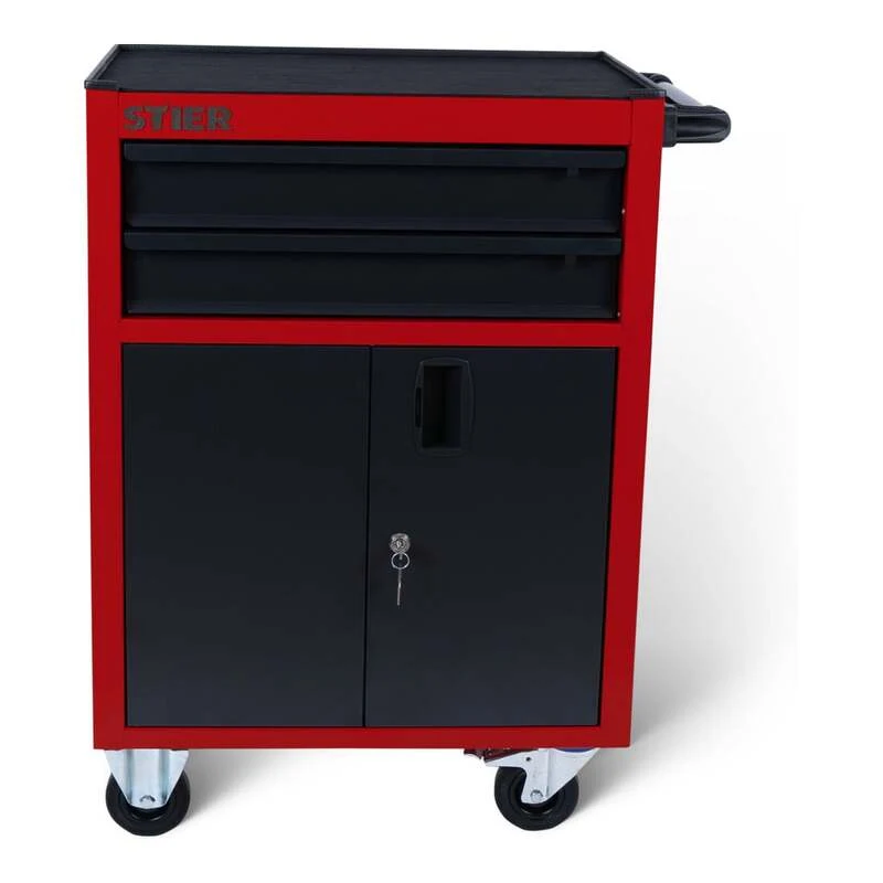 B-Ware STIER Werkstattwagen Basic Compact Werkzeugwagen Kunststoffabdeckung leer rot