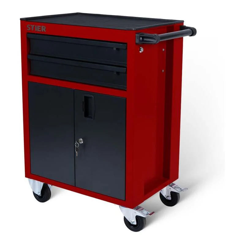 B-Ware STIER Werkstattwagen Basic Compact Werkzeugwagen Kunststoffabdeckung leer rot
