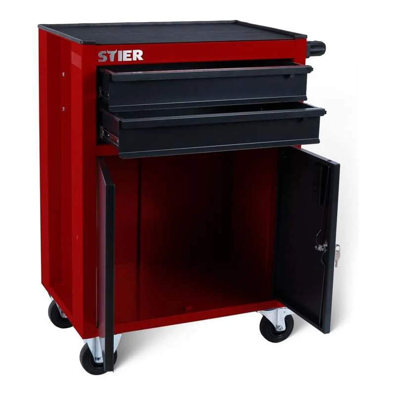 B-Ware STIER Werkstattwagen Basic Compact Werkzeugwagen Kunststoffabdeckung leer rot