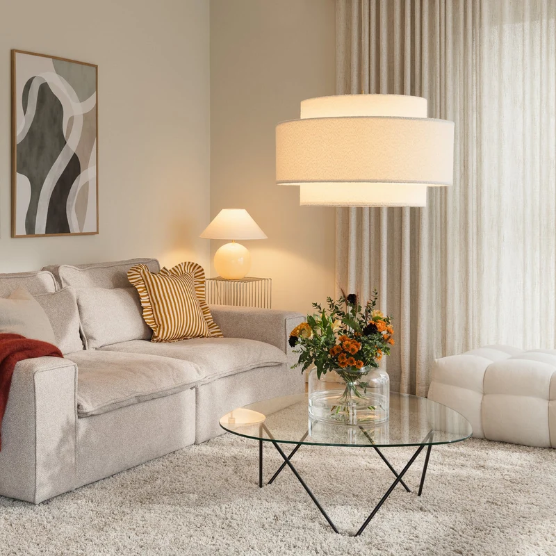 B-Ware Globen Lighting Pendelleuchte Hängeleuchte Noah Bouclé Weiß Wohnzimmer Esszimmer