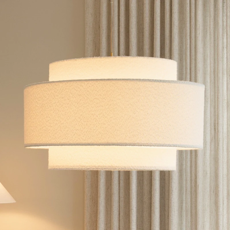 B-Ware Globen Lighting Pendelleuchte Hängeleuchte Noah Bouclé Weiß Wohnzimmer Esszimmer
