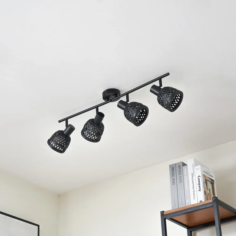 B-Ware Lindby Deckenleuchte Lampe Eskil Schwarz Bambus 4-flammig E14 LED Leuchte Licht