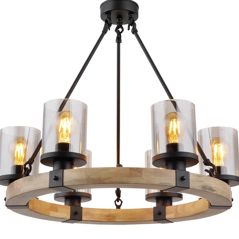 B-Ware Globo Hängeleuchte Pendelleuchte Lila mit Holzring rund sechsflammig Lampe Spot