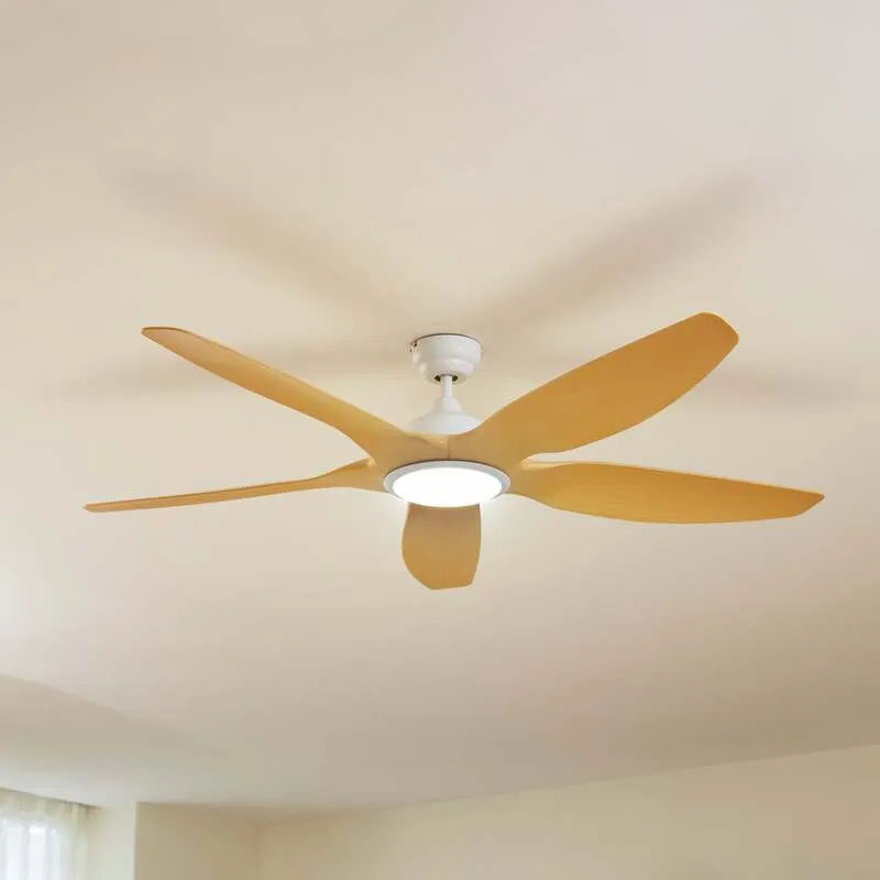 B-Ware Lucande Deckenventilator Omendo LED Ventilator CCT dimmbar schwarz buche 152cm