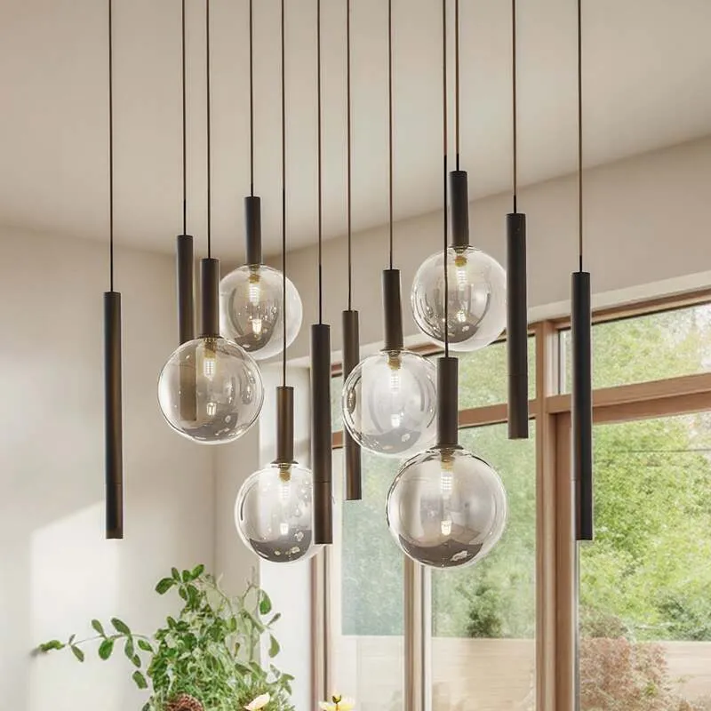 B-Ware Lucande Hängeleuchte Lumavia 12-flg LED Pendelleuchte dimmbar schwarz klar