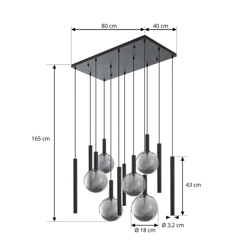 B-Ware Lucande Hängeleuchte Lumavia 12-flg LED Pendelleuchte dimmbar schwarz klar