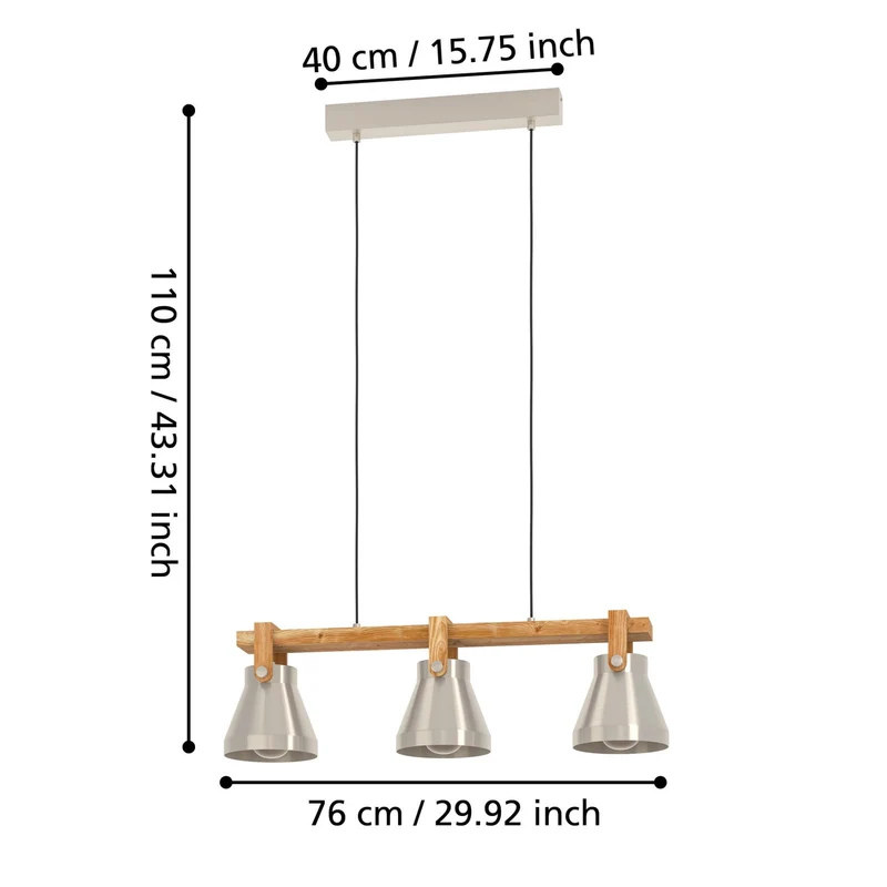 B-Ware Eglo Pendelleuchte Hängelampe Cawton Leuchte Stahl Holz 76 cm 3-flammig E27 LED
