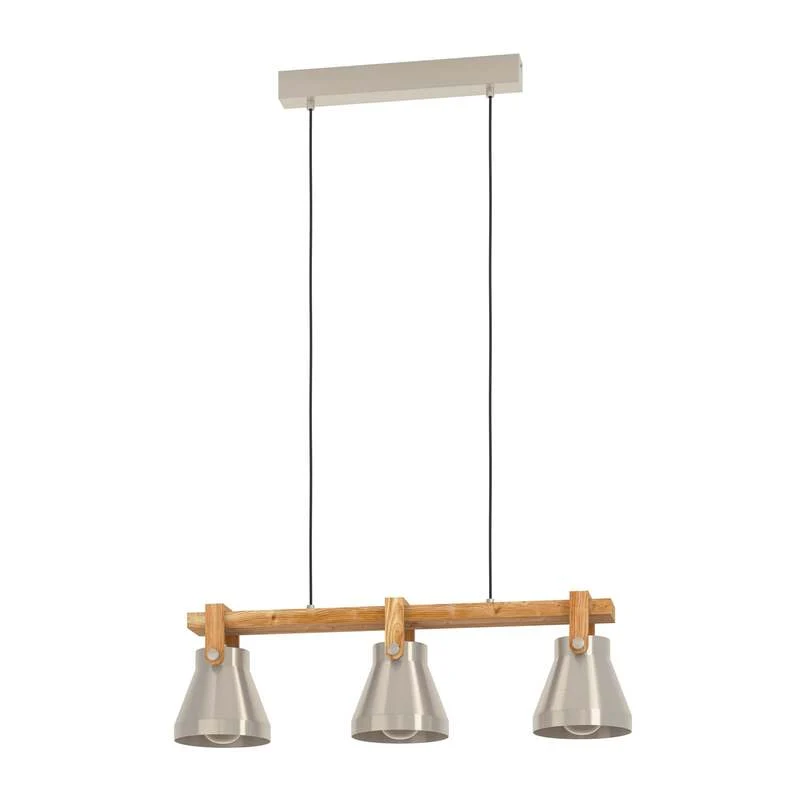 B-Ware Eglo Pendelleuchte Hängelampe Cawton Leuchte Stahl Holz 76 cm 3-flammig E27 LED