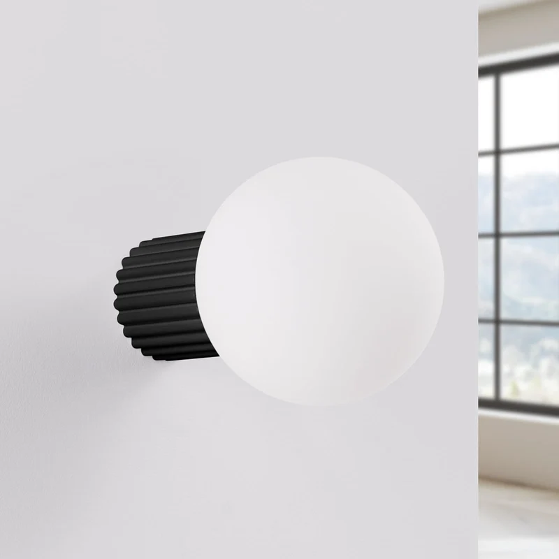 B-Ware Wandleuchte Wandlampe Orbi Schwarz Glas Aluminium IP44 Badezimmer G9 LED Ø 12 cm