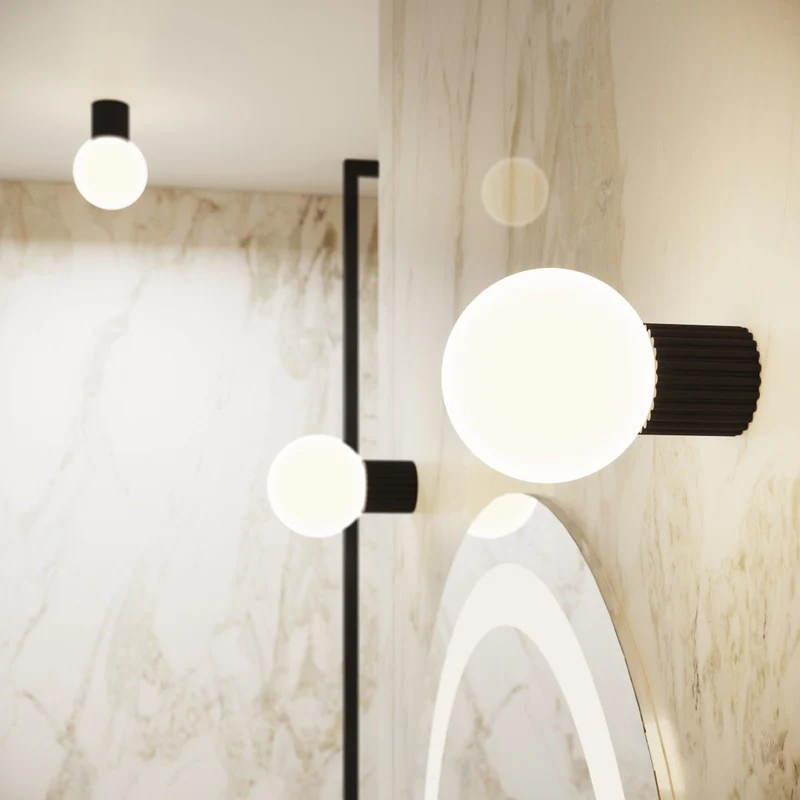B-Ware Wandleuchte Wandlampe Orbi Schwarz Glas Aluminium IP44 Badezimmer G9 LED Ø 12 cm