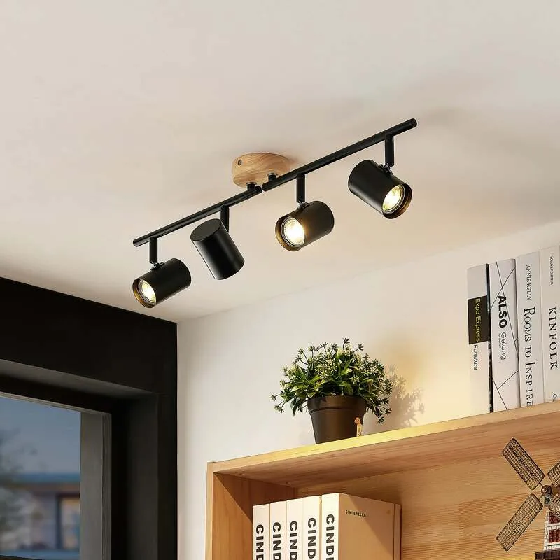 B-Ware Lindby Deckenleuchte Xiomara 4-flammig LED Lampe Leuchte dimmbar schwarz Holz