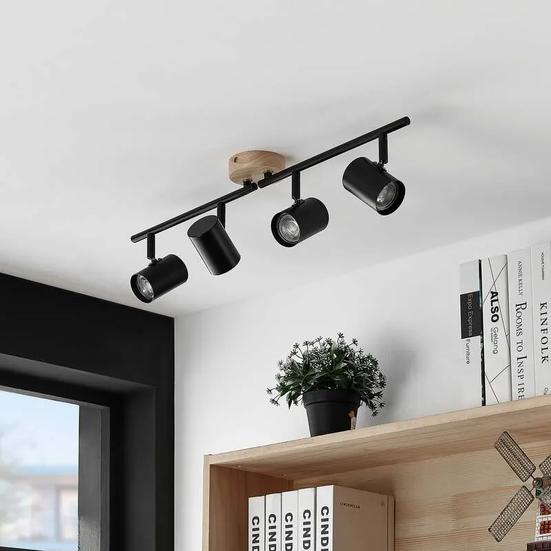 B-Ware Lindby Deckenleuchte Xiomara 4-flammig LED Lampe Leuchte dimmbar schwarz Holz