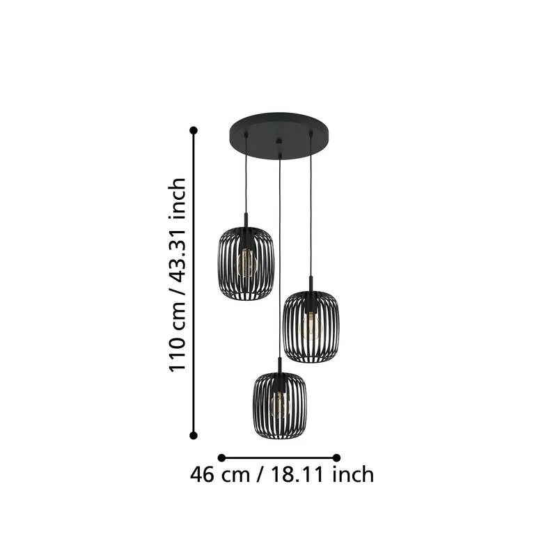 B-Ware Eglo Hängeleuchte Pendelleuchte Romazzina 3-flg dimmbar schwarz Ø46cm Stahl