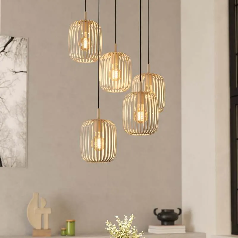 B-Ware Hängelampe Romazzina sandfarben Stahl Ø 50 cm 5-flg dimmbar Eglo