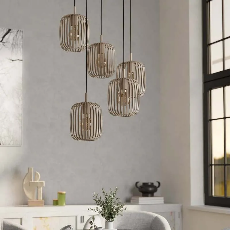 B-Ware Hängelampe Romazzina sandfarben Stahl Ø 50 cm 5-flg dimmbar Eglo