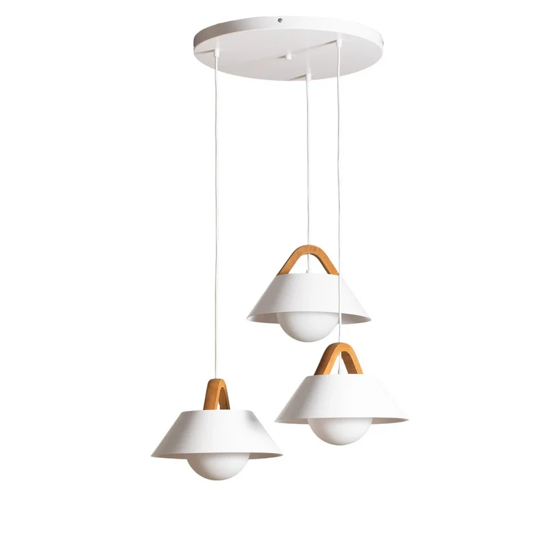 B-Ware Luminex Hängelampe Pendelleuchte Funda braun/weiß Ø 64 cm Stahl Holz 3-flg