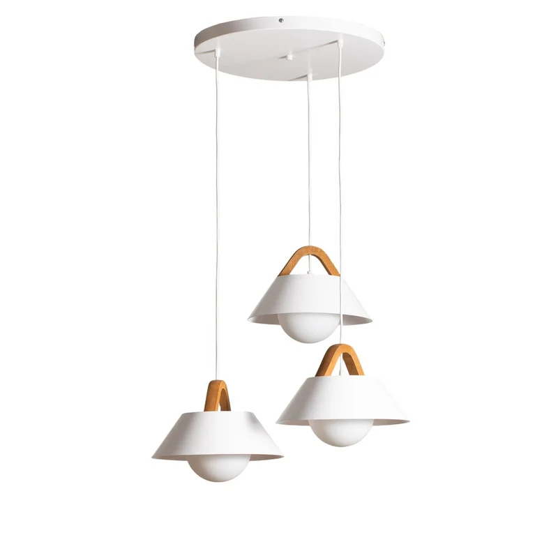 B-Ware Luminex Hängelampe Pendelleuchte Funda braun/weiß Ø 64 cm Stahl Holz 3-flg