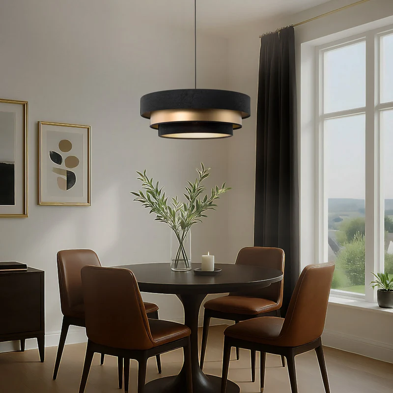 B-Ware Maco Design Hängeleuchte Pendelleuchte Triniti schwarz gold Textil Ø60cm E27 LED