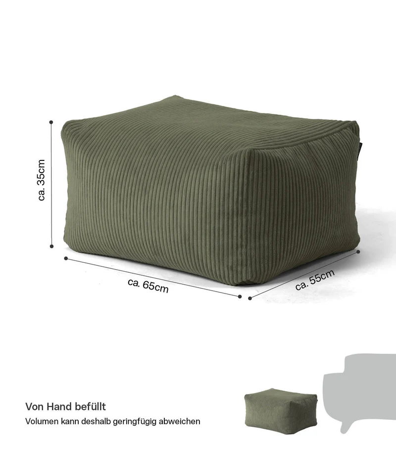 B-Ware mokebo Pouf Hocker Sitzhocker Sitzpouf Grün Cordbezug EPS Füllung Wohnzimmer