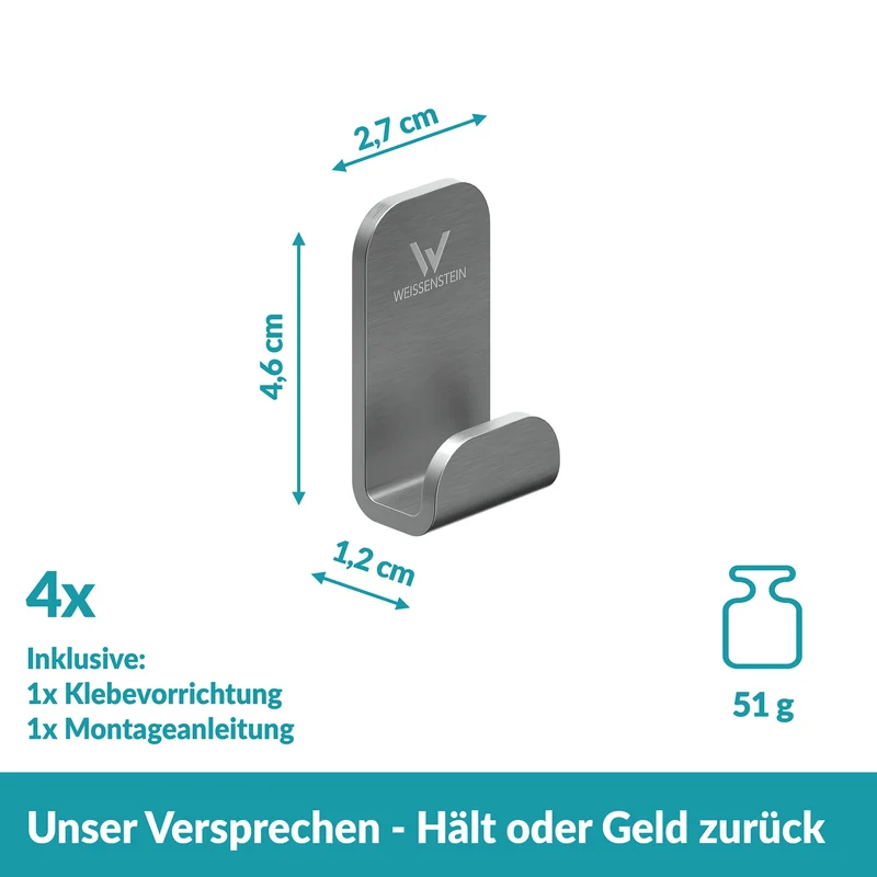 14x B-Ware WEISSENSTEIN Haken WOMO Edelstahl matt silber selbstklebend 4er-Pack 14 SETS